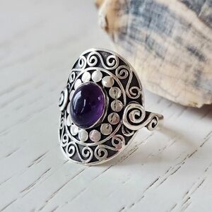 Vintage Amethyst Sterling Silver Boho Style Ring